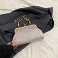 Lavender floral jacquard evening bag with golden metal handle and chain strap - Pattern 5