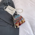 Bunte gewebte Eimertasche im Ethno-Stil mit Quastendetails und Kordelzugverschluss - Blau