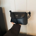 Schwarze Damen Umhängetasche aus Leder mit silberner Schleife und minimalistischem Design - Schwarz