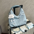 Sac fourre-tout bleu clair plissé avec papillons argentés et pendentif nuage doux - Bleu
