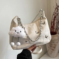 Sac hobo blanc avec décorations papillon argentées et charmant pendentif nuage doux - Avec Pendentif / Blanc