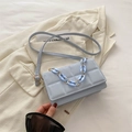 Light blue square shoulder bag with grid embossed texture and decorative resin chain - Blue