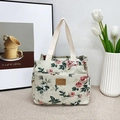 Bolsa de almuerzo de lona floral con rosas rojas y forro térmico para oficina - Floral de Rosa (UILD FASHION) / Blanco