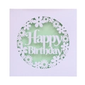 Laser cut Happy Birthday card with elegant daisy patterns and soft green backdrop - White Shell With Fruit Green Inner Card