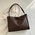 Minimalist large capacity tote bag in dark brown faux leather with a textured finish - Brown
