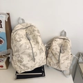 Set di zaini beige con stampe di orsetti vintage e tiri della zip in corda intrecciata - Grande / Bianco Sporco