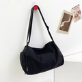 Black lightweight cylinder sports duffel bag with fashion label and adjustable strap - Black