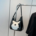 Sac fourre-tout noir brillant avec motif de chien schnauzer en peluche blanc - Noir