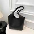 Bolso tote minimalista de cuero PU negro con costuras decorativas y cierre magnético - Negro