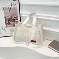 Sac cabas minimaliste en velours côtelé beige avec poches et bandoulière réglable - Blanc