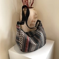 Εθνική boho υφασμένη τσάντα με ρυθμιζόμενο λουρί ώμου και ριγέ γεωμετρικό μοτίβο - Μπλε Κόκκινο Γεωμετρικό Σχέδιο (Στυλ 1)
