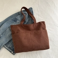 Minimalist dark brown corduroy tote bag with large capacity and dual front pockets - Brown