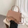 Borsa a mano minimalista marrone rosato con catena dorata e tracolla sottile rimovibile - Cachi