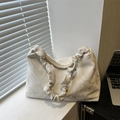 Borsa tote moda bianco crema con motivo marmorizzato e manico arricciato grande capacità - Bianco