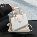 Chic white crocodile pattern tote bag with gold hardware and adjustable strap - White