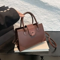 Brown crocodile embossed tote bag with smooth leather finish and adjustable strap - Brown