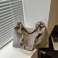Borsa a tracolla alla moda con motivo marmorizzato, manico a pieghe e design spazioso - Grigio