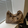 Brown marble pattern handbag with unique ruched handle and sleek zipper closure - Brown