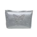 Elegant silver grey satin handbag with detailed 3D butterfly embroidery for women - Silver