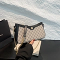 Elegante borsa a tracolla monogramma con fibbia in metallo vintage e due cinghie - Nero