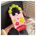 Mini borsa a tracolla rosa in maglia per cellulare con fiori e manico verde - Stile Jacquard Floreale Rosa (Stile 1)