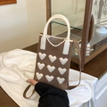 Mini sac à téléphone tricoté marron avec neuf cœurs blancs et bandoulière fine - Marron