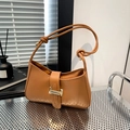 Bolso de hombro marrón tipo baguette minimalista con hebilla dorada y correa de nudo - Marrón