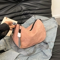 Pink corduroy crescent shoulder bag with striped wide strap and vintage metal zipper - Pink (Without Pendant)