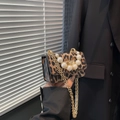 Mini sac bandoulière léopard avec poignée en perles et chaîne dorée pour femme - Style Léopard