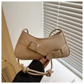 Chic beige crescent underarm bag with golden buckles and stylish knot strap detail - Khaki