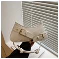 Retro white faux leather crescent bag with double buckle straps and gold-tone hardware - White