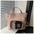 Detailansicht der rosa Ita-Tasche aus Wildlederimitat mit großem PVC-Sichtfenster - Rosa