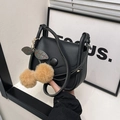 Bolso minimalista de cuero PU negro con colgante de cereza y correa con hebilla redonda - Sin Colgante / Negro