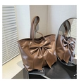 Bolso tote marrón grande con decoración de lazo y correas delgadas para el hombro - Marrón