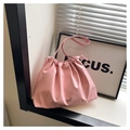 Borsa a spalla rosa con coulisse pieghettata in pelle PU e fiocco in metallo - Rosa