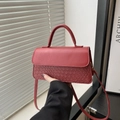 Retro red crossbody bag with a combination of smooth leather and woven textured patterns - Red