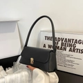 Bolso de hombro baguette negro clásico para mujer con elegante cierre de metal dorado - Negro