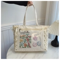 Bolso tote Ita blanco crema con ventana de PVC transparente y lazos de cinta dulces - Blanco