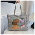Bolso ita bag gris de estilo japonés gran capacidad con cintas y ventana transparente - Gris