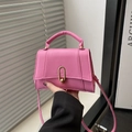 Pink mini crossbody handbag in smooth PU leather with golden clasp and top handle - Pink