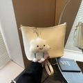 Bolso tipo cubo blanco elegante con colgante de peluche de nube sonriente para mujer - Con Colgante / Blanco Roto
