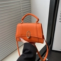 Chic orange minimalist square crossbody bag with gold oval lock and top handle - Orange
