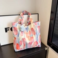 Canvas draagtas met roze tulpenprint en blauwe ster pluche hanger voor dagelijks gebruik - Met Hanger / Lichtblauw