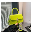 Lime green minimalist crossbody bag with gold twist lock and smooth leather texture - Green