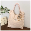 Borsa tote in tela a fiori rosa con stampa di coniglio e ciondolo a forma di coniglio - Coniglio dalle Orecchie Lunghe Rosa (Con Ciondolo)