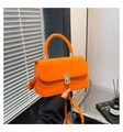 Chic orange faux leather square handbag with golden twist lock and round handle - Orange