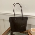 Minimalist large dark brown tote bag in matte faux leather with slim shoulder straps - Brown