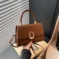 Dunkelbraune matte Handtasche aus Leder mit goldener Schnalle und Umhängeriemen - Braun