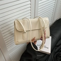 Chic cream white PU leather shoulder bag with decorative cartoon charm and slim straps - With Pendant / White