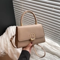 Minimalist apricot small square handbag with top handle and adjustable shoulder strap - Khaki